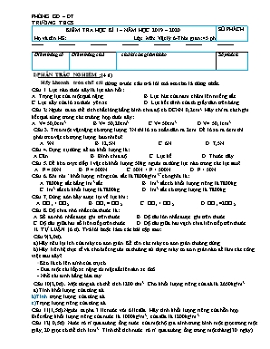 Đề kiểm tra học kỳ I môn Vật lí Khối 6 - Năm học 2019-2020